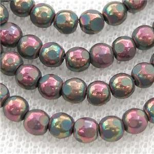 faceted round Hematite beads, fuchsia electroplated, approx 8mm