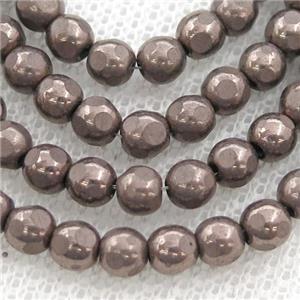 faceted round Hematite beads, chocolate electroplated, approx 4mm