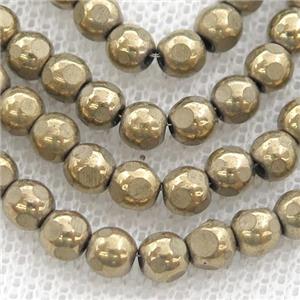 faceted round Hematite beads, pyrite color electroplated, approx 8mm