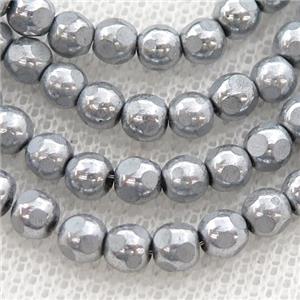 faceted round Hematite beads, platinum electroplated, approx 8mm