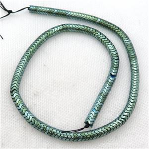 Hematite wave beads, snakeskin, green electroplated, approx 6mm