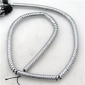Hematite wave beads, snakeskin, platinum electroplated, approx 4mm