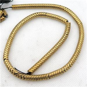 Hematite wave beads, snakeskin, gold electroplated, approx 4mm