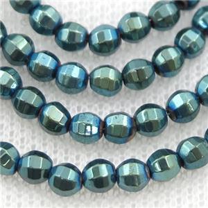 Hematite lantern beads, green electroplated, approx 4mm dia