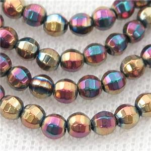 Hematite lantern beads, multicolor electroplated, approx 4mm dia