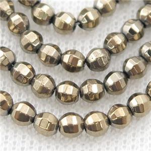 Hematite lantern beads, pyrite color electroplated, approx 6mm dia