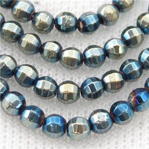Hematite lantern beads, bluegold electroplated, approx 4mm dia