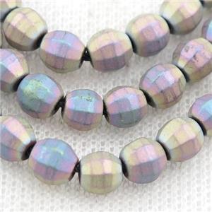 matte Hematite lantern beads, multicolor electroplated, approx 8mm dia