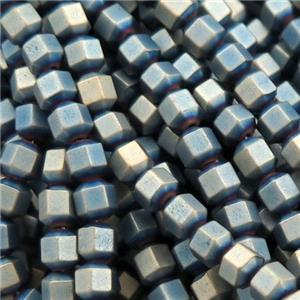 matte Hematite prism column beads, bluegold electroplated, approx 4mm