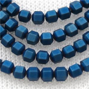 matte Hematite prism column beads, blue electroplated, approx 4mm