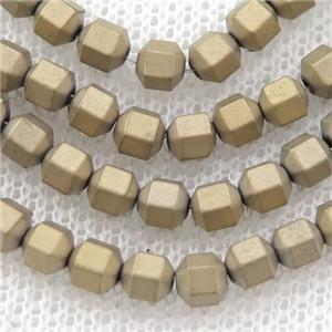 matte Hematite prism column beads, pyrite color electroplated, approx 3mm