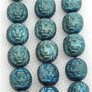 matte Hematite Lion Beads, green electroplated, approx 10mm