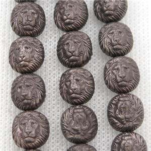 matte Hematite Lion Beads, chocolate electroplated, approx 10mm