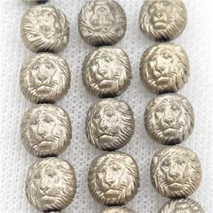 matte Hematite Lion Beads, pyrite color electroplated, approx 10mm