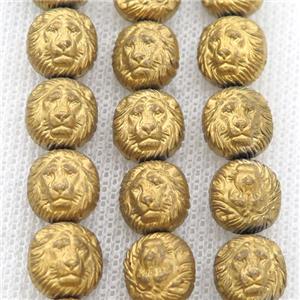 matte Hematite Lion Beads, gold electroplated, approx 10mm
