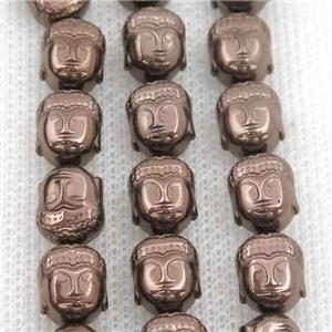 Hematite buddha beads, chocolate electroplated, approx 9-10mm