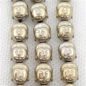 Hematite buddha beads, pyrite color electroplated, approx 9-10mm