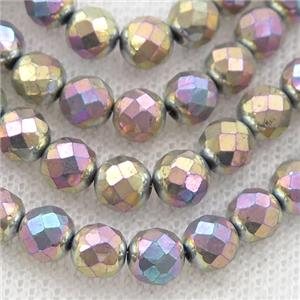 Hematite beads, faceted round, multicolor electroplated, approx 10mm