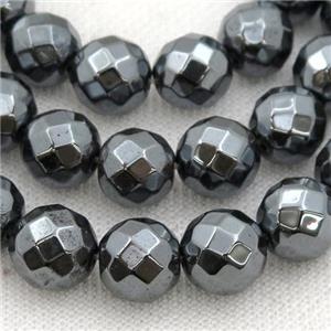 black Hematite beads, faceted round, approx 4mm
