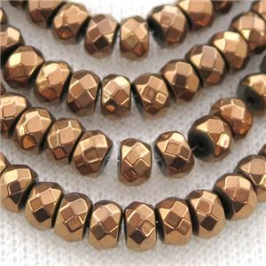 Hematite beads, faceted rondelle, brown electroplated, approx 3x4mm
