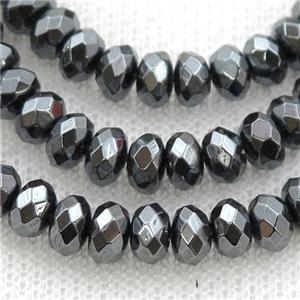 black Hematite beads, faceted rondelle, approx 2x3mm