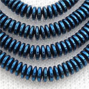 Hematite heishi beads, blue electroplated, approx 1.5x4mm