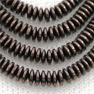 Hematite heishi beads, chocolate electroplated, approx 1.5x4mm