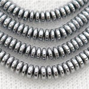Hematite heishi beads, platinum electroplated, approx 1.5x5mm