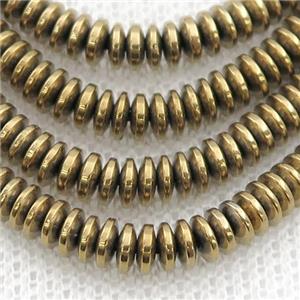 Hematite heishi beads, gold electroplated, approx 1.5x5mm