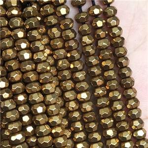 gold Hematite Beads, faceted rondelle, electroplated, approx 4mm
