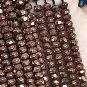 brown Hematite Beads, faceted rondelle, electroplated, approx 4mm