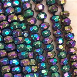 rainbow Hematite Beads, faceted rondelle, electroplated, approx 4mm