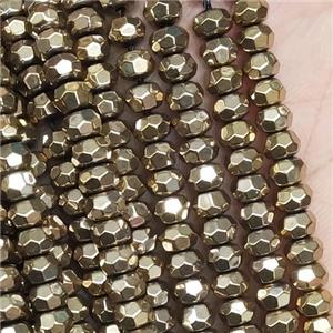 Hematite Beads, faceted rondelle, gold electroplated, approx 4mm