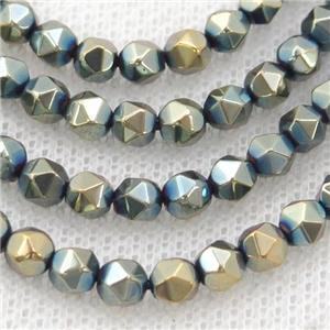 GoldBLue Hematite Beads Cut Round Electroplated, approx 7-8mm