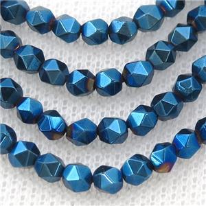 Hematite Beads Cut Round Blue Electroplated, approx 7-8mm
