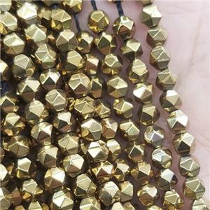 Hematite Beads Cut Round Gold Electroplated, approx 5-6mm