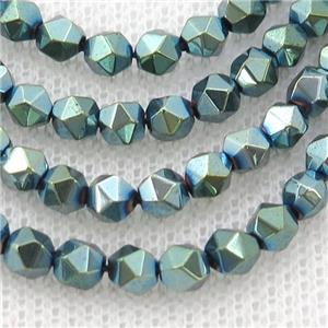Hematite Beads Cut Round Green Electroplated, approx 5-6mm