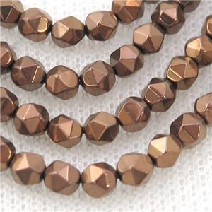 Brown Hematite Beads Cut Round Electroplated, approx 3-4mm