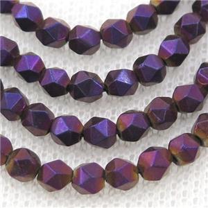 Purple Hematite Beads Cut Round Electroplated, approx 3-4mm