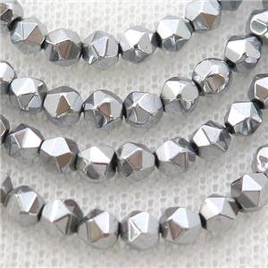 Hematite Beads Cut Round Platinum Electroplated, approx 3-4mm