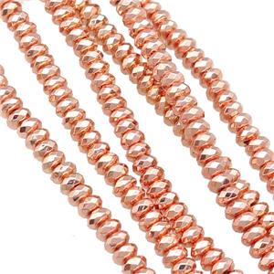 Hematite Beads Faceted Rondelle Rose Gold, approx 5x8mm