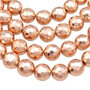 Hematite Beads Faceted Round Rose Gold, approx 4mm dia