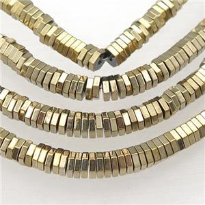 Hematite Hexagon Beads Lt.Gold Electroplated, approx 4mm