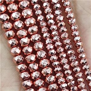 Hematite Beads Faceted Rondelle Rose Gold, approx 2x4mm