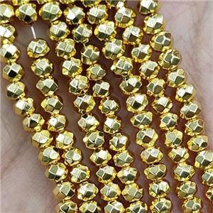Hematite Beads Faceted Rondelle Shiny Gold, approx 2x4mm