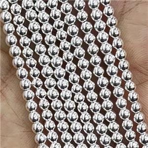 Hematite Beads Smooth Round Shine Silver, approx 4mm dia