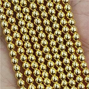 Hematite Beads Smooth Round Shiny Gold, approx 3mm dia