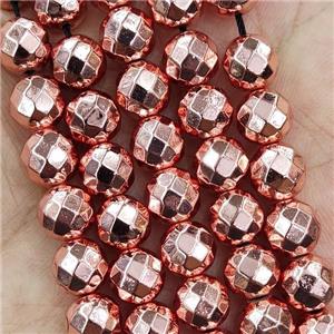 Hematite Beads Faceted Round Rose Gold, approx 10mm dia