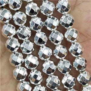 Hematite Beads Faceted Round Shine Silver, approx 10mm dia