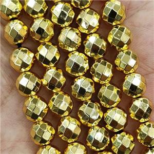 Hematite Beads Faceted Round Shine Gold, approx 6mm dia